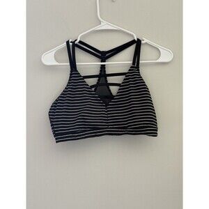 Victoria Secret Sports Black & White Stripe Strappy Plunge Sports Bra Size L